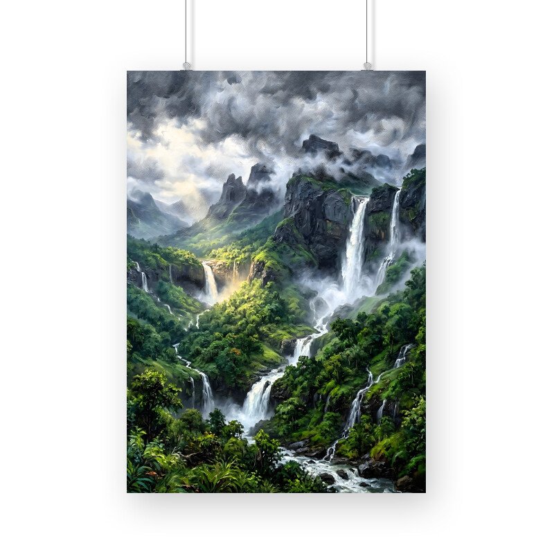 Sahyadri moutain range, Maharashtra, Monsoon Waterfall Scenery - A3/A4 Framed Poster - Image 4
