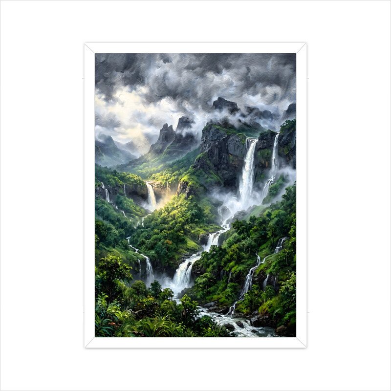 Sahyadri moutain range, Maharashtra, Monsoon Waterfall Scenery - A3/A4 Framed Poster - Image 6