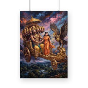 Ravana Abducts Sita in Pushpaka Vimana as Jatayu Intervenes, A3,A4, Framed poster, Wall art