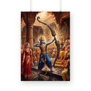Shri Rama Breaks Shiva Dhanush at Sita's Swayamvar in Mithila, A3, A4 poster, framed