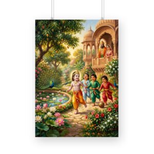 Shri Rama Bal Leela Childhood with Brothers Ayodhya Palace A3 A4 Framed Poster Wall Art