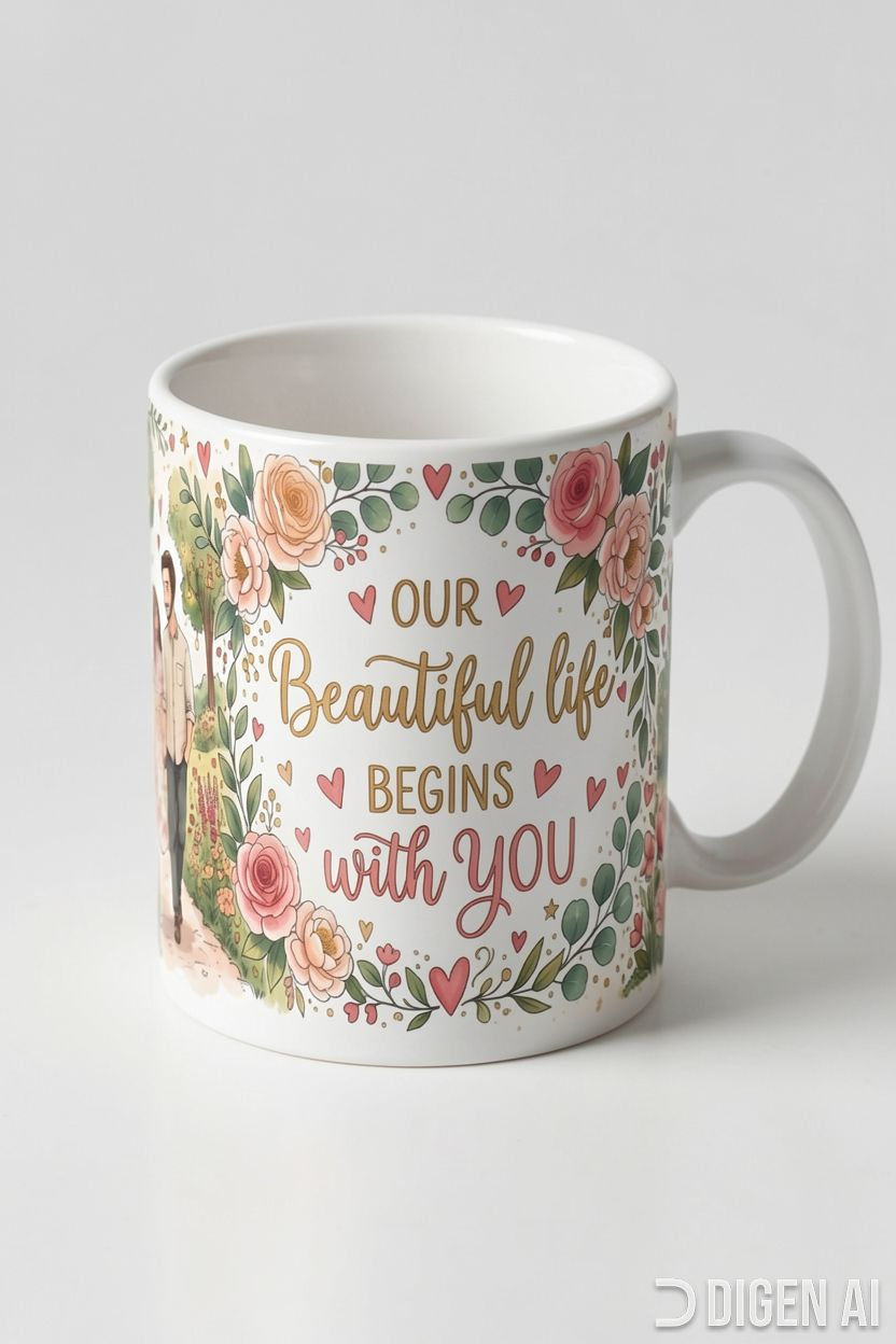 Beautiful Life Begins With You Ceramic Mug - Romantic Love Affirmation for Couples & Anniversaries.