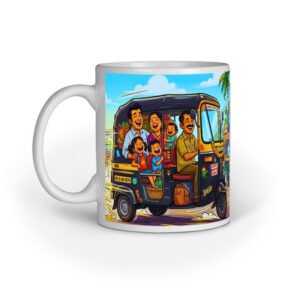Indian family traveling in riksha, indian city vibe coffee mug