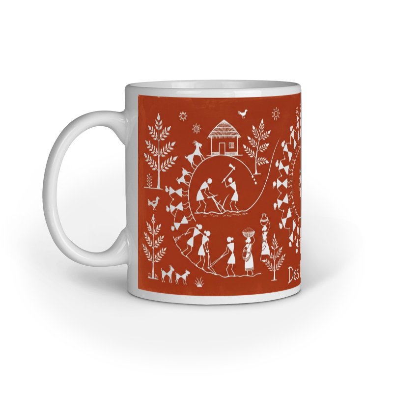 Rustic "Desi Roots" Warli Art Coffee Mug - Image 2