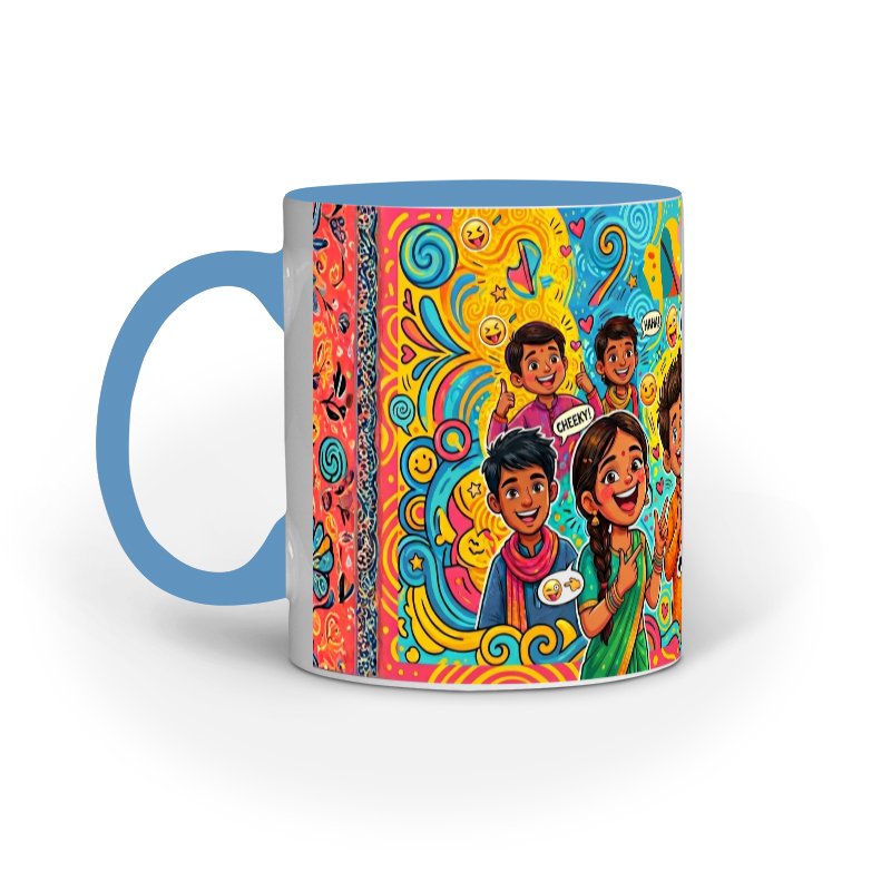 Colorful Indian Kids Celebration Pop Art Mug - Image 3