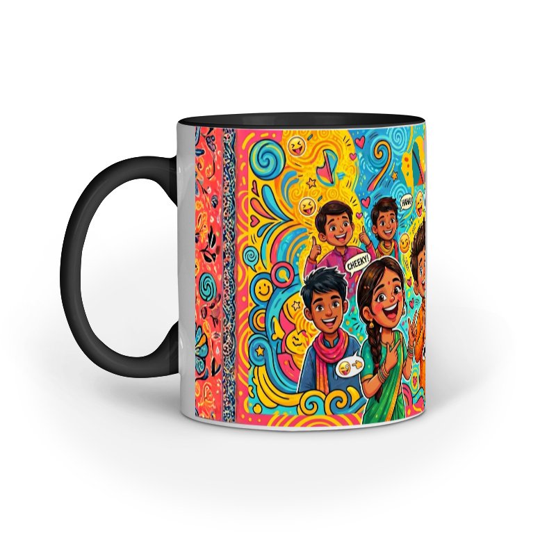 Colorful Indian Kids Celebration Pop Art Mug - Image 4