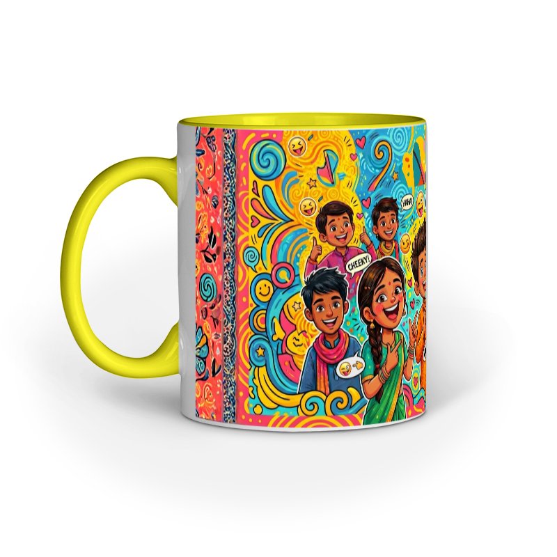 Colorful Indian Kids Celebration Pop Art Mug - Image 5