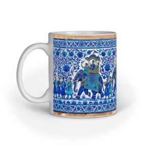 Jaipur Blue Pottery Style Elephant Procession Mug | Heritage Indian Art