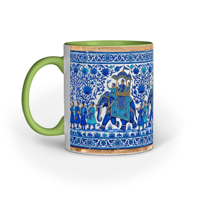 Jaipur Blue Pottery Style Elephant Procession Mug | Heritage Indian Art - Image 4