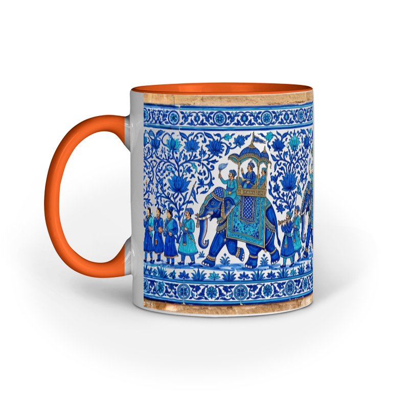 Jaipur Blue Pottery Style Elephant Procession Mug | Heritage Indian Art - Image 5