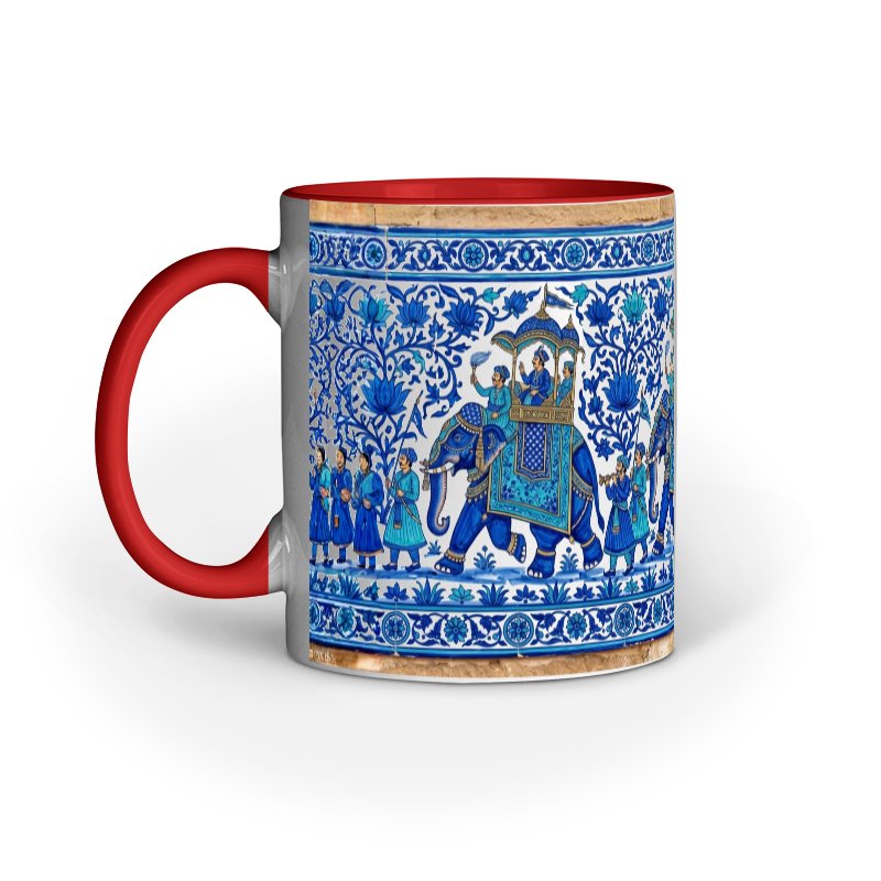 Jaipur Blue Pottery Style Elephant Procession Mug | Heritage Indian Art - Image 6