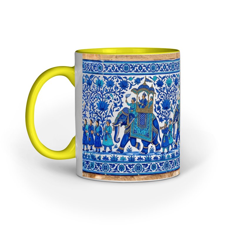 Jaipur Blue Pottery Style Elephant Procession Mug | Heritage Indian Art - Image 7