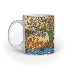 Madhubani Style Folk Art Ceramic Mug | Nature & Heritage Series