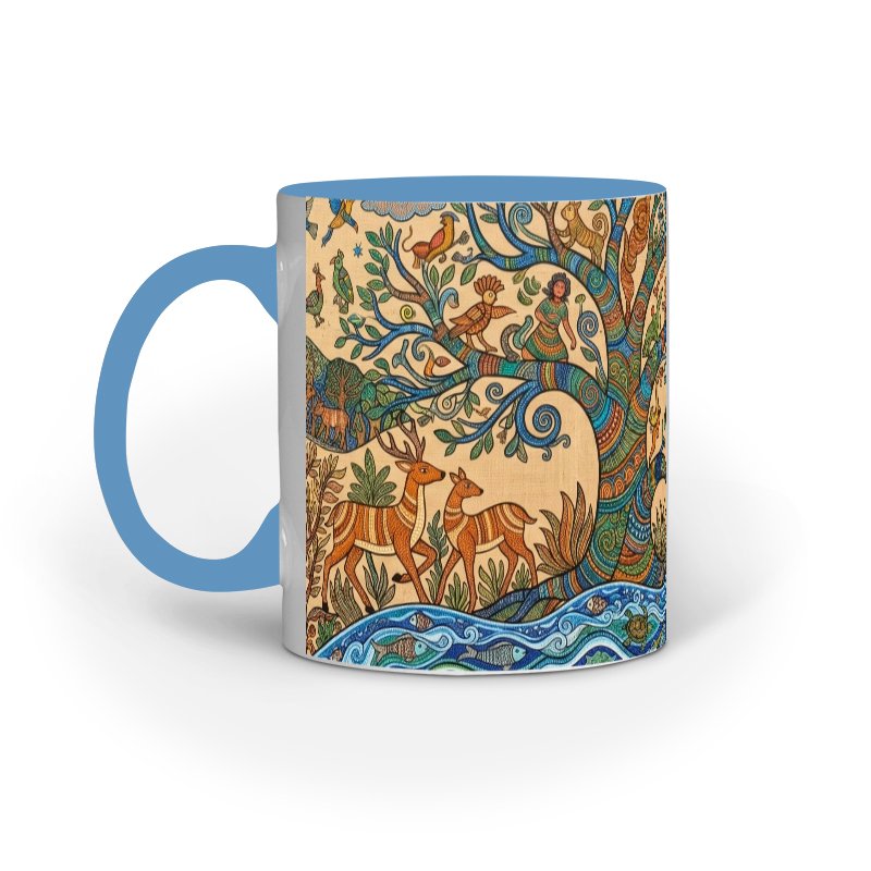 Madhubani Style Folk Art Ceramic Mug | Nature & Heritage Series - Image 2
