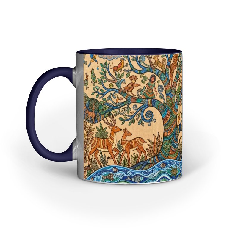Madhubani Style Folk Art Ceramic Mug | Nature & Heritage Series - Image 3