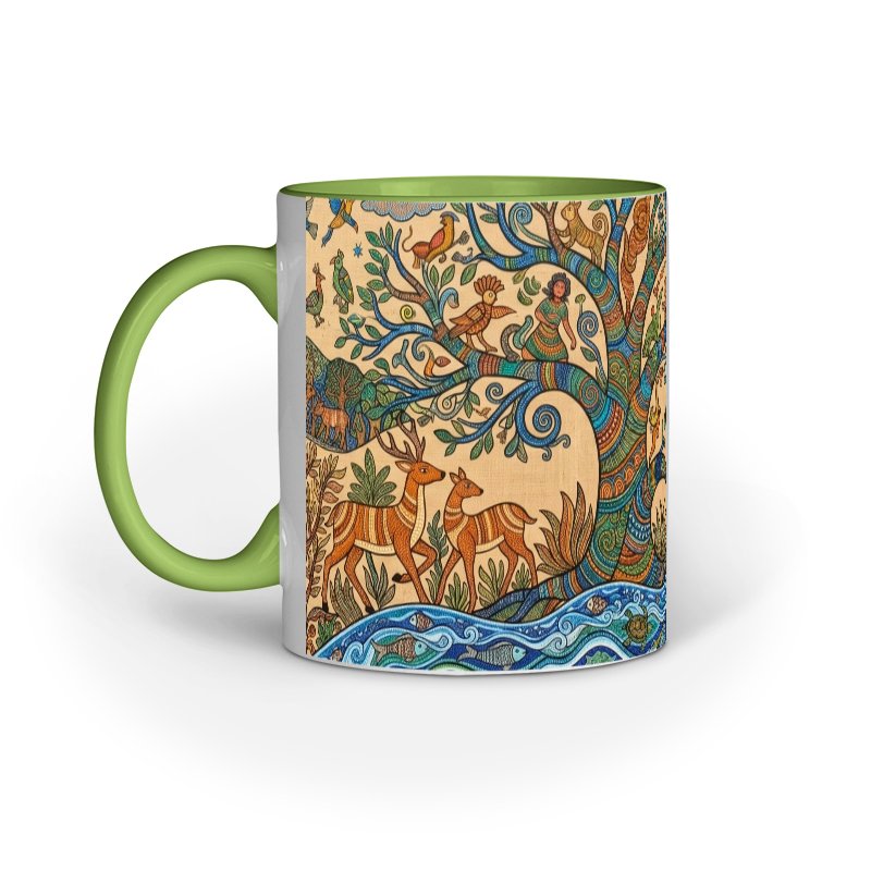 Madhubani Style Folk Art Ceramic Mug | Nature & Heritage Series - Image 4
