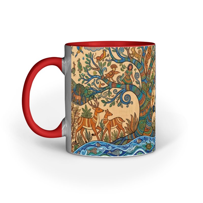Madhubani Style Folk Art Ceramic Mug | Nature & Heritage Series - Image 5