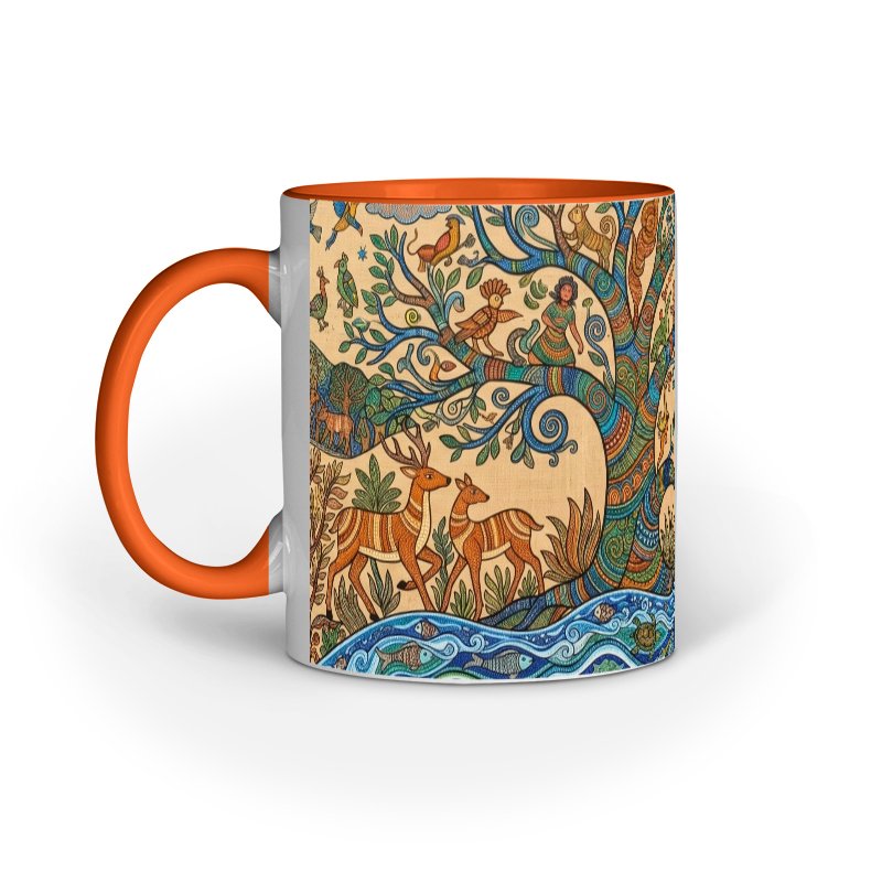 Madhubani Style Folk Art Ceramic Mug | Nature & Heritage Series - Image 6
