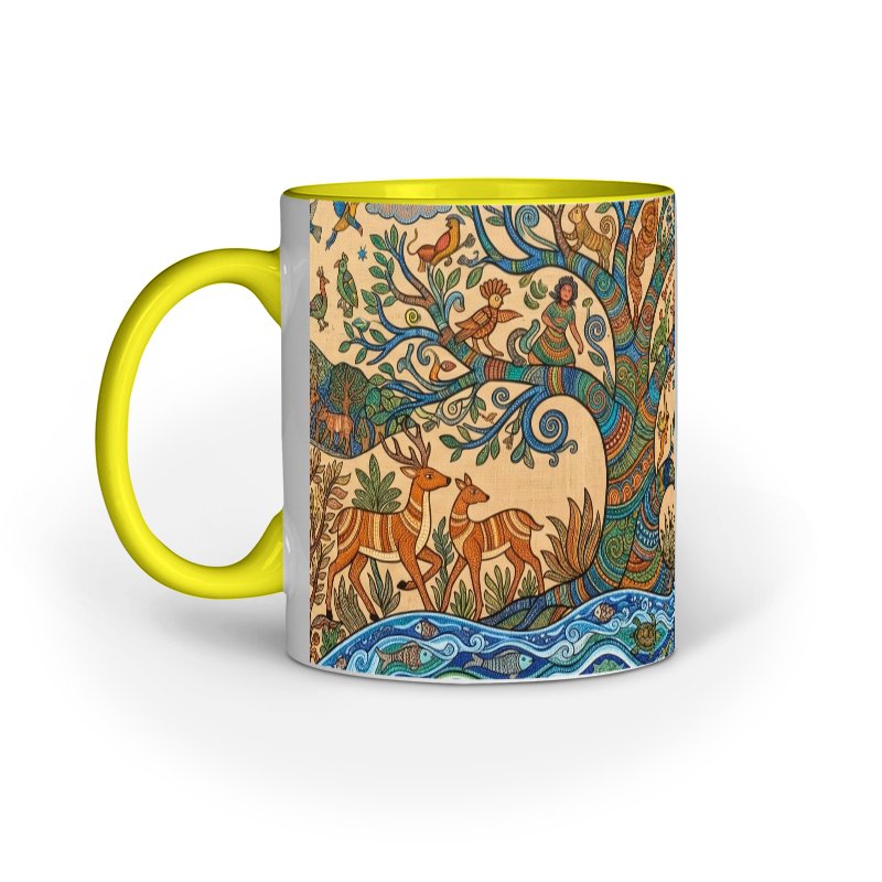 Madhubani Style Folk Art Ceramic Mug | Nature & Heritage Series - Image 7