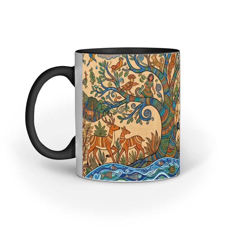 Madhubani Style Folk Art Ceramic Mug | Nature & Heritage Series - Image 8