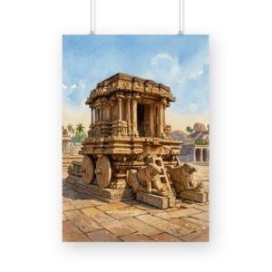 Stone Chariot of Hampi – Vijayanagara Watercolor Painting